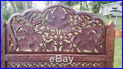 Antique Teak Wood Carved Panels 48 x 16 Leafs and Grapes with removable top