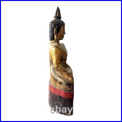 Antique Thai Gold Gilt Wood Carved Seated Buddha Statue on Red Base