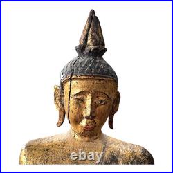 Antique Thai Gold Gilt Wood Carved Seated Buddha Statue on Red Base