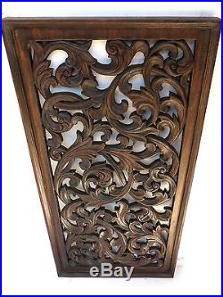 Antique Thai Kanok Branch Carved Wood Home Wall Panel Decor Art Statue FS gtahy