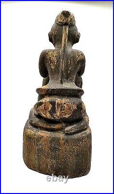 Antique Thailand Snake Charmer Burmese 18th C. Hand Carved Wood Sculpture