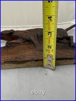 Antique /VTG Folk Art Hand Carved Wood Hunting Dog Sculpture. Unsigned 1 Piece