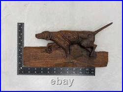 Antique /VTG Folk Art Hand Carved Wood Hunting Dog Sculpture. Unsigned 1 Piece
