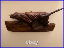 Antique /VTG Folk Art Hand Carved Wood Hunting Dog Sculpture. Unsigned 1 Piece