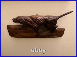 Antique /VTG Folk Art Hand Carved Wood Hunting Dog Sculpture. Unsigned 1 Piece