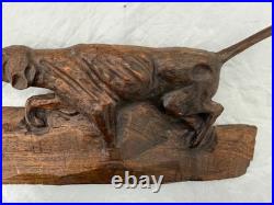 Antique /VTG Folk Art Hand Carved Wood Hunting Dog Sculpture. Unsigned 1 Piece