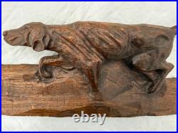 Antique /VTG Folk Art Hand Carved Wood Hunting Dog Sculpture. Unsigned 1 Piece