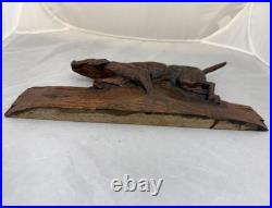 Antique /VTG Folk Art Hand Carved Wood Hunting Dog Sculpture. Unsigned 1 Piece