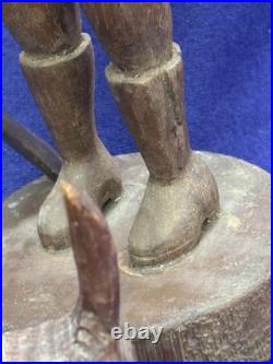 Antique Vintage American Adirondack Folkart Wooden Carving Hunting Man Hound Dog