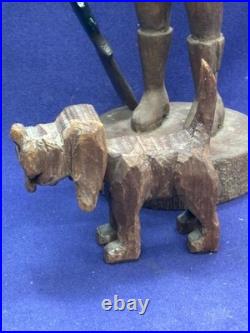Antique Vintage American Adirondack Folkart Wooden Carving Hunting Man Hound Dog