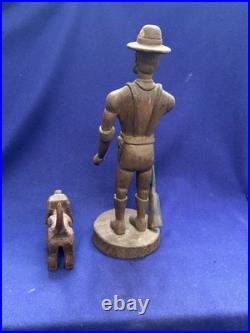 Antique Vintage American Adirondack Folkart Wooden Carving Hunting Man Hound Dog Antique Vintage American Adirondack Folkart Wooden Carving Hunting Man Hound Dog