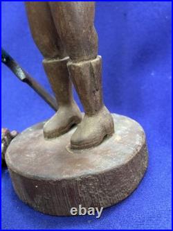 Antique Vintage American Adirondack Folkart Wooden Carving Hunting Man Hound Dog