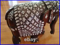 Antique Vintage Large Heavy Anglo-indian Inlaid Elephant Carved Exotic Wood