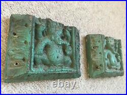 Antique Vintage Wooden Carved Indian Green Ganesh Panels set of 2