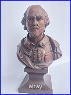 Antique William Shakespeare Sculpture Statue Wood Carving 19th Century Old Fine