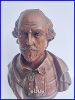 Antique William Shakespeare Sculpture Statue Wood Carving 19th Century Old Fine