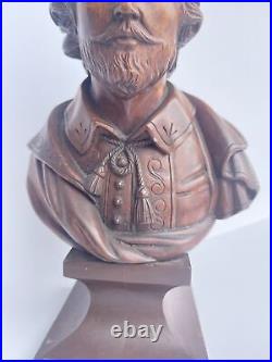 Antique William Shakespeare Sculpture Statue Wood Carving 19th Century Old Fine