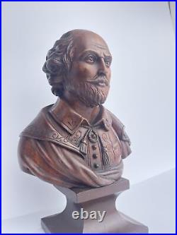 Antique William Shakespeare Sculpture Statue Wood Carving 19th Century Old Fine