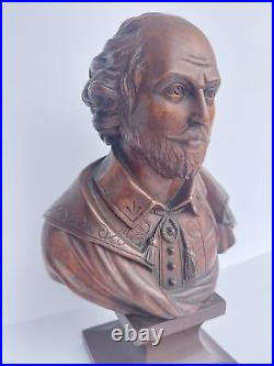 Antique William Shakespeare Sculpture Statue Wood Carving 19th Century Old Fine