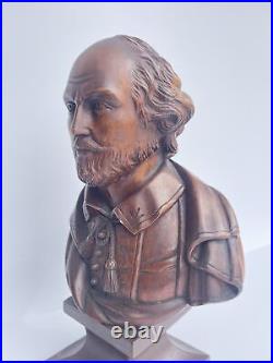 Antique William Shakespeare Sculpture Statue Wood Carving 19th Century Old Fine