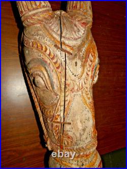 Antique Wood Carved Ceremonial Nandi Bull Head Chariot Sculpture ROUGH SHAPE 29