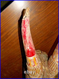 Antique Wood Carved Ceremonial Nandi Bull Head Chariot Sculpture ROUGH SHAPE 29