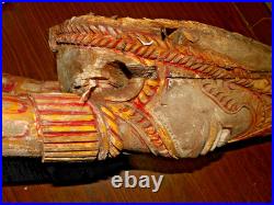 Antique Wood Carved Ceremonial Nandi Bull Head Chariot Sculpture ROUGH SHAPE 29