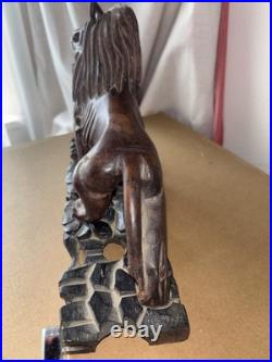 Antique Wood Carving Exquisite Lion Statue Wooden Figurines Art