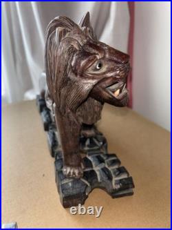 Antique Wood Carving Exquisite Lion Statue Wooden Figurines Art