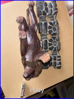 Antique Wood Carving Exquisite Lion Statue Wooden Figurines Art