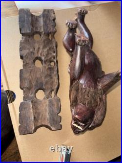 Antique Wood Carving Exquisite Lion Statue Wooden Figurines Art