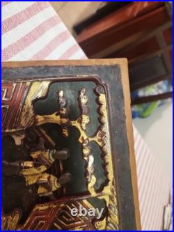 Antique Wood Carving Sculpture Art 9.5x6.5x3/4
