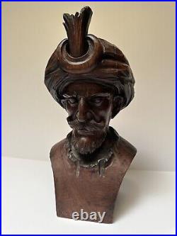 Antique Wood Carving Sculpture Man With Turban Vintage Statue 17 By 9 Inches Old