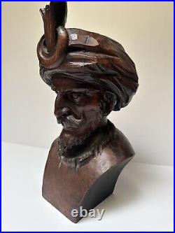 Antique Wood Carving Sculpture Man With Turban Vintage Statue 17 By 9 Inches Old