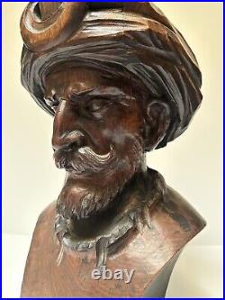 Antique Wood Carving Sculpture Man With Turban Vintage Statue 17 By 9 Inches Old