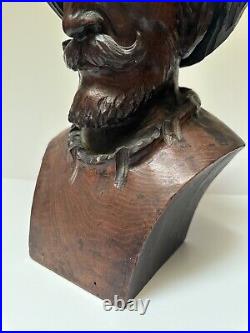 Antique Wood Carving Sculpture Man With Turban Vintage Statue 17 By 9 Inches Old