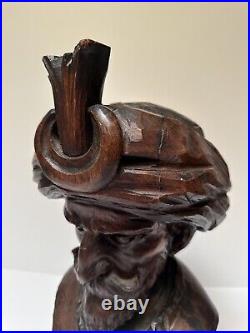 Antique Wood Carving Sculpture Man With Turban Vintage Statue 17 By 9 Inches Old