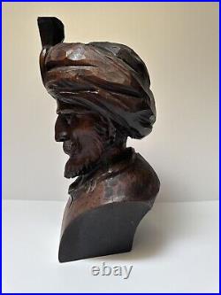 Antique Wood Carving Sculpture Man With Turban Vintage Statue 17 By 9 Inches Old