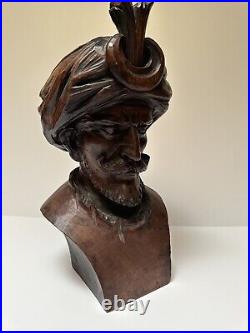 Antique Wood Carving Sculpture Man With Turban Vintage Statue 17 By 9 Inches Old