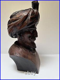 Antique Wood Carving Sculpture Man With Turban Vintage Statue 17 By 9 Inches Old