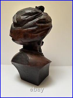 Antique Wood Carving Sculpture Man With Turban Vintage Statue 17 By 9 Inches Old