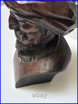 Antique Wood Carving Sculpture Man With Turban Vintage Statue 17 By 9 Inches Old