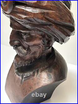 Antique Wood Carving Sculpture Man With Turban Vintage Statue 17 By 9 Inches Old