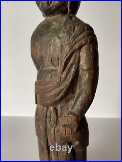 Antique Wood Carving Statue Religious Icon Buddha Fragment Shrine Temple Old Art
