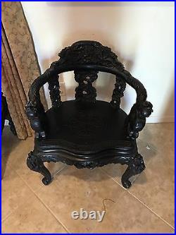Antique Wood Dragon Chair With High Relief Carving. Victorian Dragons