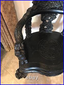 Antique Wood Dragon Chair With High Relief Carving. Victorian Dragons