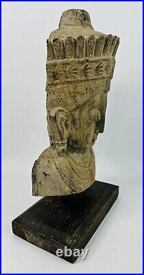 Antique Wooden Carved Thai Goddess Manimekhala Bust