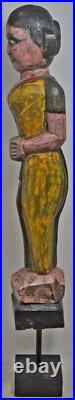 Antique Wooden Tribal Goddess Gangaur Figurine Panel Original Old Hand Carved