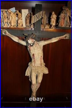 Antique XXL 40 Catholic Wood Carving Wall Crucifix Cross Jesus Christ Statue