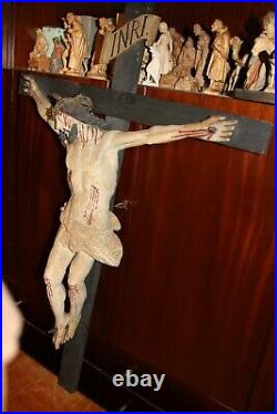 Antique XXL 40 Catholic Wood Carving Wall Crucifix Cross Jesus Christ Statue